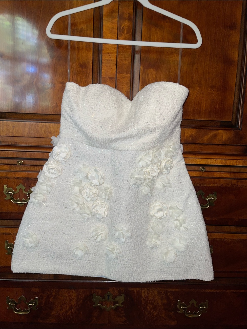 Fashion Nova White Floral Sequin Strapless Mini Dress NWT Size M